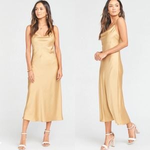 NEW Show Me Your Mumu Verona Cowl Dress True Gold Luxe Satin Size‎ Small